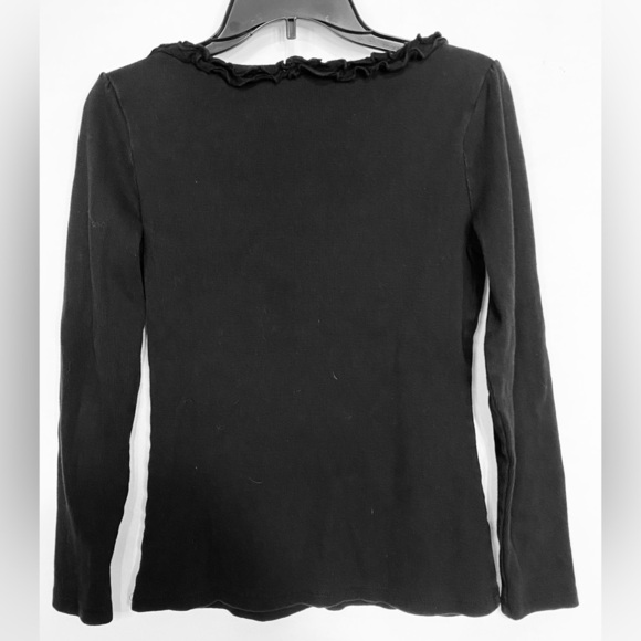 Boston Proper Ribbed Knit Pullover Top with Ruffle Scoop Neck, Size M - Picture 2 of 4